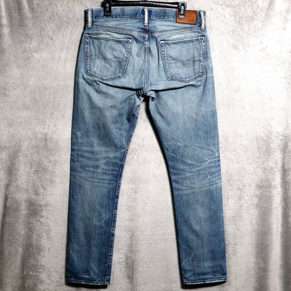 Polo Ralph Lauren Jeans Mens 34x32 Blue Sullivan Slim Denim Whiskering Distress - Picture 8 of 16